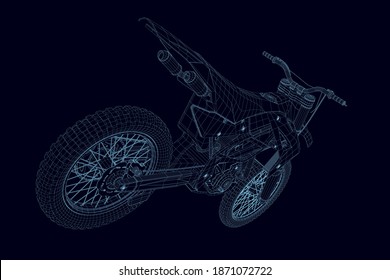 Wireframe of a sports bike from blue lines on a dark background. 3D. Vector illustration