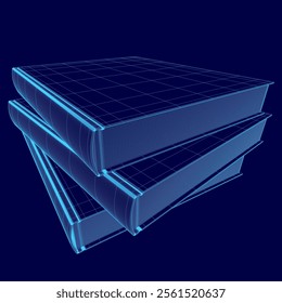 Wireframe Stack of books. Vector illustration. 3D