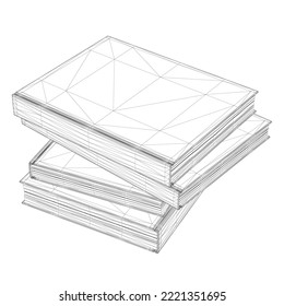 Wireframe of stack of four books from black lines isolated on white background. Isometric view. 3D. Vector illustration.