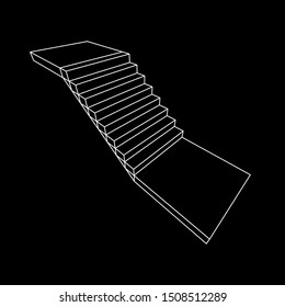 Wireframe stairs, interior staircases steps. Wireframe low poly mesh vector illustration.