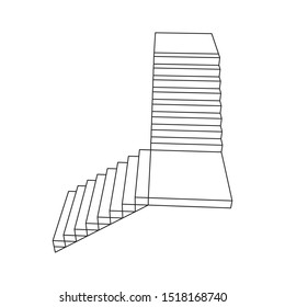 Wireframe stairs, interior staircases steps. Wireframe low poly mesh vector illustration.