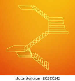 Wireframe stairs, interior staircases steps. Wireframe low poly mesh vector illustration.