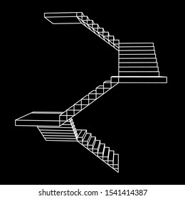 Wireframe stairs, interior staircases steps. Wireframe low poly mesh vector illustration.