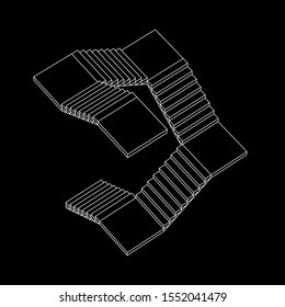 Wireframe stairs, interior staircases steps. Wireframe low poly mesh vector illustration.