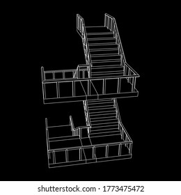 Treppen mit Wireframe, Innentreppe Treppen mit Geländer. Wireframe Low-Poly-Mesh, Vektorgrafik.