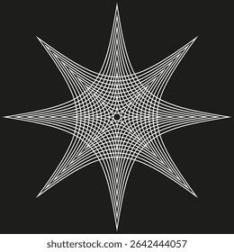 Wireframe star geometry. Eight point vector. Delicate mesh pattern. Pure white backdrop. - Powered by Shutterstock - Get 15% off with code: PIKWIZARD15