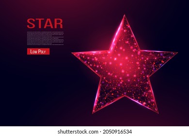 Wireframe star, low poly style. Success, win symbol concept. Abstract modern 3d vector illustration on dark blue background. 