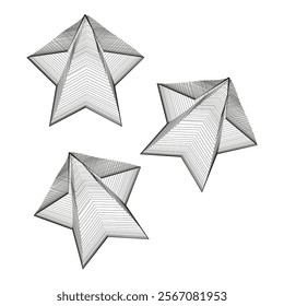 Wireframe star shapes. Black and white design. Geometric abstract vector. Minimal illustration.