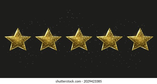Wireframe stars, low poly style. Success, win symbol concept. Abstract modern 3d vector illustration on dark blue background. 