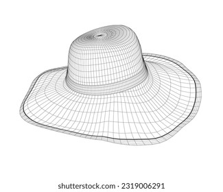 Sombrero de verano con marco de alambre. Ilustración vectorial. Sombrero de protección solar en la playa. Sombrero de playa femenino, ilustración vectorial aislada. 3 D.