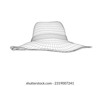 Wireframe summer hat. Vector illustration. Beach sun protection hat. Female beach hat, isolated vector illustration. 3D.
