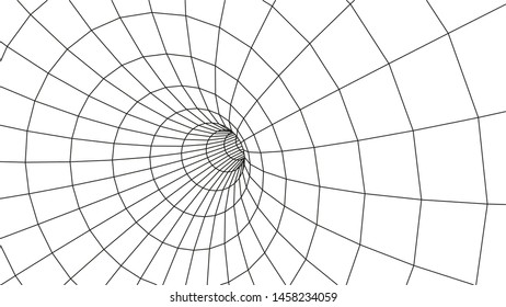 Wireframe surface tunnel. 3d grid on white background. Vector wormhole