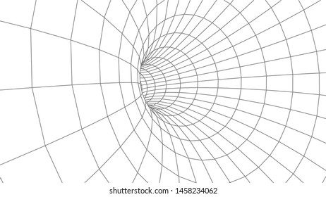 Wireframe surface tunnel. 3d grid on white background. Vector wormhole