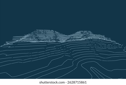 Arames em torno do contorno. Padrão de elemento topográfico para plano de fundo. Camada e linha de contorno da topografia da paisagem. Ilustração vetorial.