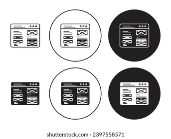 Wireframe symbol set. Website or app layout template icon in suitable for apps and websites UI designs.