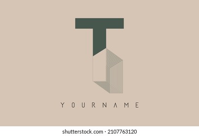 Diseño del logotipo de la letra T del marco alámbrico en dos colores. Ilustración vectorial creativa con marco de contorno con cable y espejado. Logo de colores pastel.