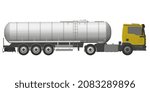 Wireframe of a tank truck for transportation of gasoline from black lines isolated on a white background. Truck with a tank for the transport of goods. Side view. 3D. Vector illustration.