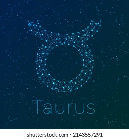 Tauro de alambre. Señal baja de zodiaco polaco al estilo futurista de la tecnología en un cielo estrellado