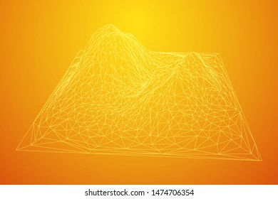 Wireframe terrain background. Cyberspace landscape grid technology vectorillustration