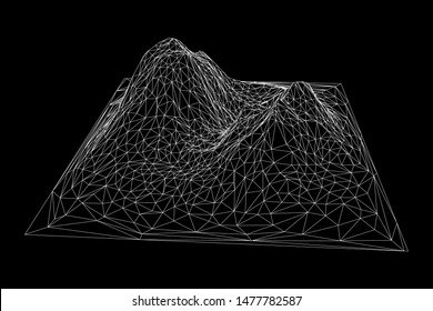 Wireframe terrain background. Cyberspace landscape grid technology vectorillustration