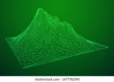 Wireframe terrain background. Cyberspace landscape grid technology vectorillustration
