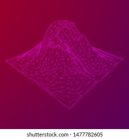 Wireframe terrain background. Cyberspace landscape grid technology vectorillustration