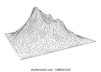 Wireframe terrain background. Cyberspace landscape grid technology vectorillustration