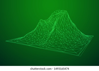 Wireframe terrain background. Cyberspace landscape grid technology vectorillustration