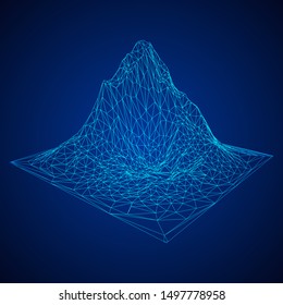 Wireframe terrain background. Cyberspace landscape grid technology vectorillustration