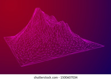 Wireframe terrain background. Cyberspace landscape grid technology vectorillustration