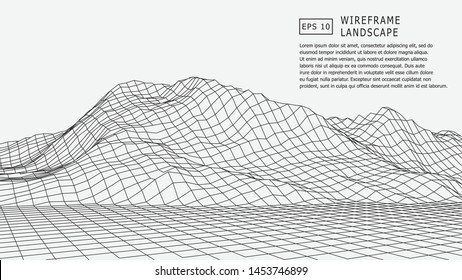Wireframe terrain polygon landscape design. Futuristic 3D cartography. EPS 10