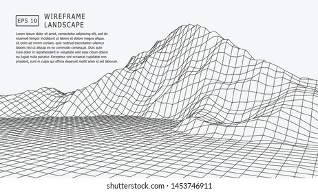 Wireframe terrain polygon landscape design. Futuristic 3D cartography. EPS 10