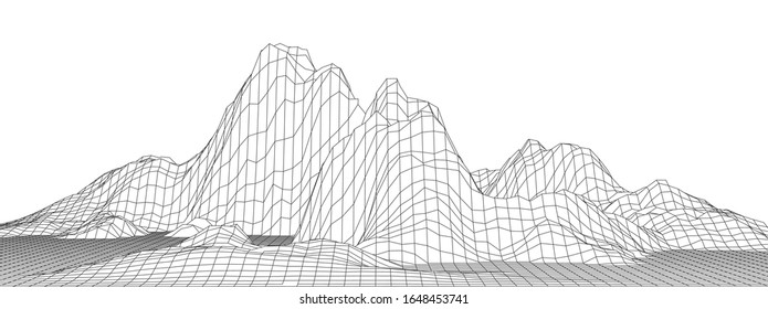 Wireframe terrain polygon landscape design. Futuristic 3D cartography. EPS 10