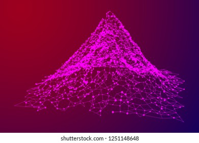 Wireframe terrain vector background. Cyberspace landscape grid technology illustration