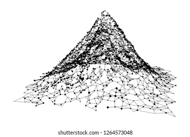 Wireframe terrain vector background. Cyberspace landscape grid technology illustration