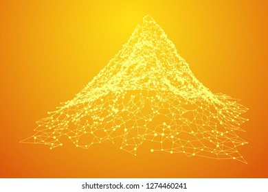 Wireframe terrain vector background. Cyberspace landscape grid technology illustration