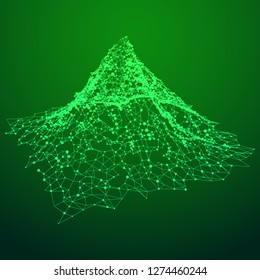 Wireframe terrain vector background. Cyberspace landscape grid technology illustration