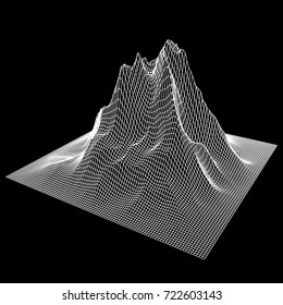 Wireframe terrain vector background. Cyberspace landscape grid technology illustration