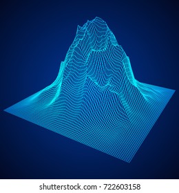 Wireframe terrain vector background. Cyberspace landscape grid technology illustration