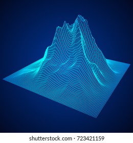 Wireframe terrain vector background. Cyberspace landscape grid technology illustration