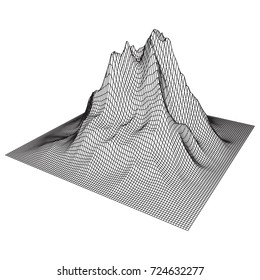 Wireframe terrain vector background. Cyberspace landscape grid technology illustration
