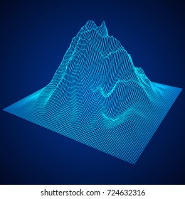 Wireframe terrain vector background. Cyberspace landscape grid technology illustration