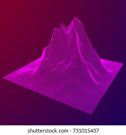 Wireframe terrain vector background. Cyberspace landscape grid technology illustration