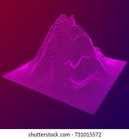 Wireframe terrain vector background. Cyberspace landscape grid technology illustration