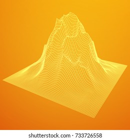 Wireframe terrain vector background. Cyberspace landscape grid technology illustration