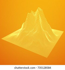 Wireframe terrain vector background. Cyberspace landscape grid technology illustration