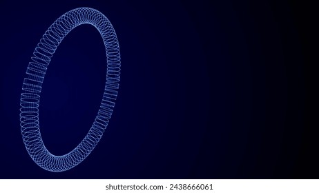 Wireframe torus from different sides. Vector abstract geometric 3D objects. Technology block chain network connection. Big data visualization.