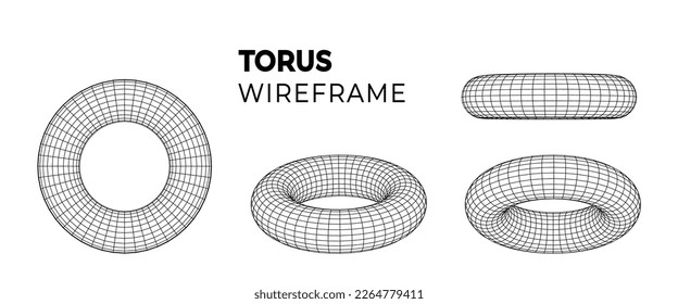 Wireframe torus with different structure of the grid frame. Futuristic digital technology. Vector Illustration