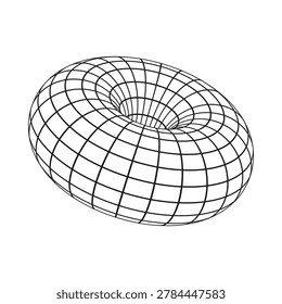 Wireframe Torus Donut Shape Y2K Futuristic 3D Abstract Geometry Vector Illustration