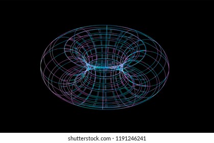 Wireframe of torus on black bakground. 3d Vector illustration.